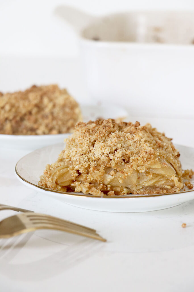 White plates with apple bars on top.